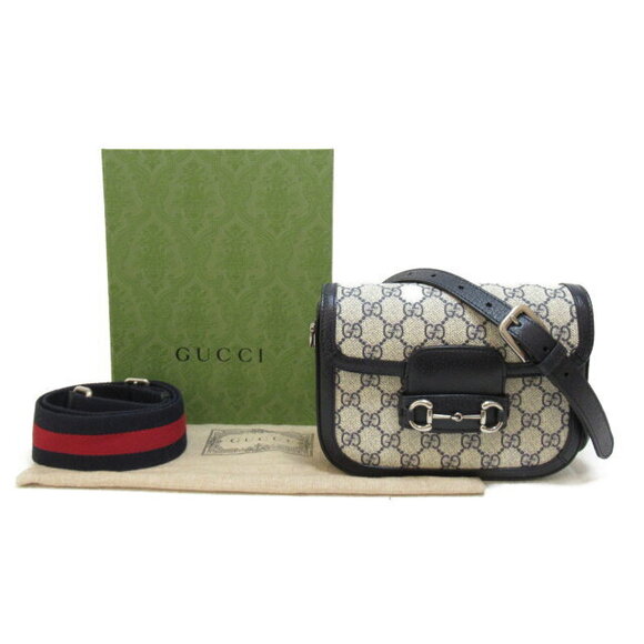 Gucci GG Supreme Horsebid Shoulder Bag Canvas Navy Blue - Picture 5 of 10